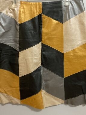 Women’s Vintage 100% Leather Patchwork Midi Skirt, Size 14